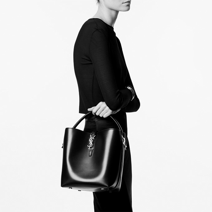 9a+quality saint laurent le 37 shiny smooth leather bucket shoulder bag